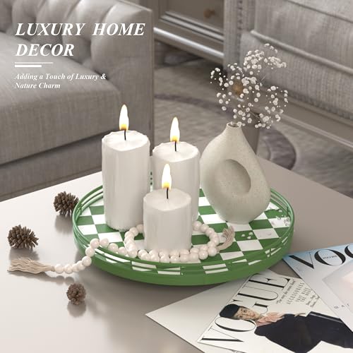 12 Inch Green and White Checkerboard Lazy Susan with Rubberwood Base (Green & White / 12 inches)