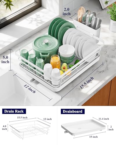 Dish Drying Rack for Kitchen Counter (White / 12''W x 15.5''L - 1 Tier)