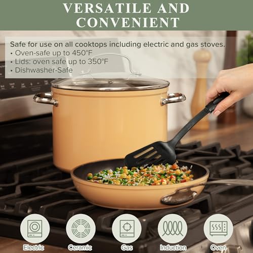 Healthy Duralon Blue Ceramic Nonstick Cookware Set (Apricot Orange / 12pc Cookware Set / Cookware Set)