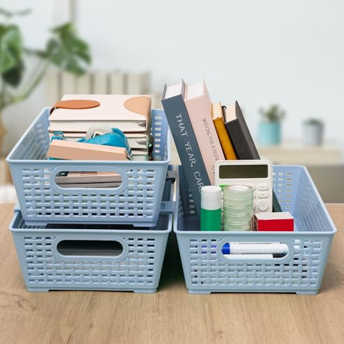 Stackable Woven Plastic Basket (Light Blue)