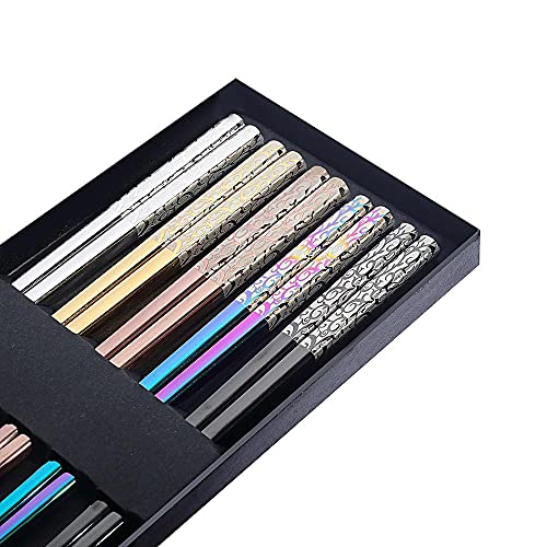 Metal Chopsticks Reusable Titanium Plated Stainless Steel Japanese Korean for Food & Cooking 9.5Inch Non