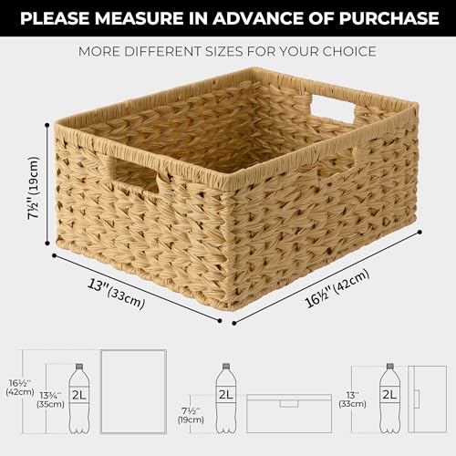 Extra Large Wicker Baskets with Handles (Natural / 16½"L x 13"W x 7½"H)