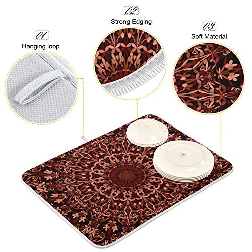 Super Absorbent Dish Drying Mat (Mandala Maroon Boho / 16" x 18")