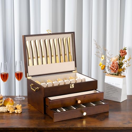 Silverware Storage Box (3 Layer Walnut)