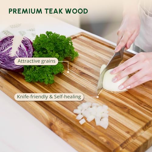 Teak Wood Cutting Board with Juice Groove (20"L x 15"W)