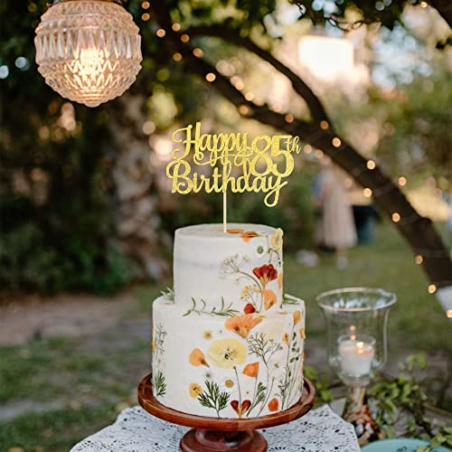 1 PCS Happy 85th Birthday Cake Topper Gold Glitter Cheers to 85 Years Birthday Cake Pick 85 Fabulous Cake Decoration for Happy 85th Birthday Theme Party Decorations Supplies (Gold / 85th)
