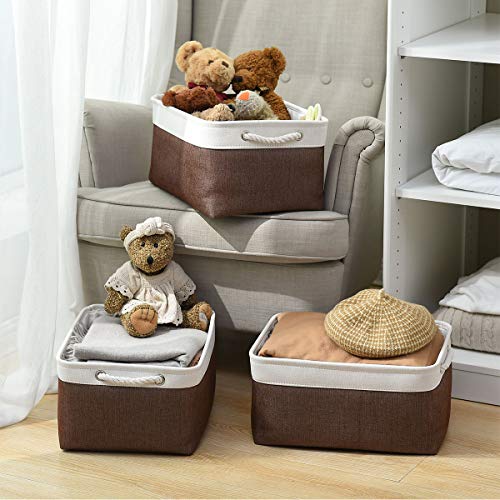 Large Storage Baskets for Shelves (White&Flaxen / Large (Pack of 3))