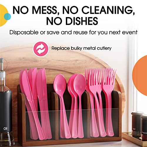 Party Solids Disposable Hot Pink Plastic Spoons 200 Pcs (Cerise / Spoons)