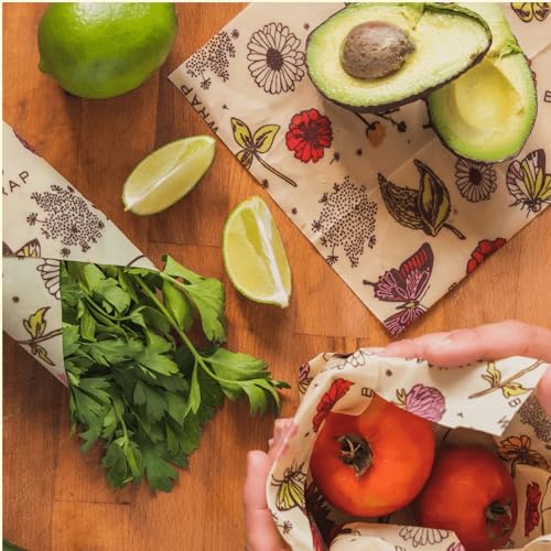 Beeswax Food Wraps (Honeycomb + Meadow Magic / 2 Large & 3 Medium)