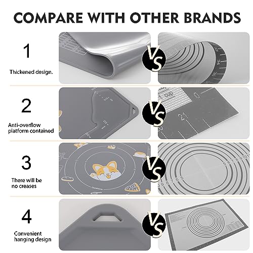 Silicone Baking Mat Sheet and Pastry Dough Cutter (Gray / 32"L x 24"W)