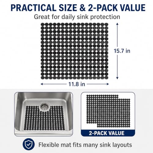 2 Pack Kitchen Sink Mats (Black)