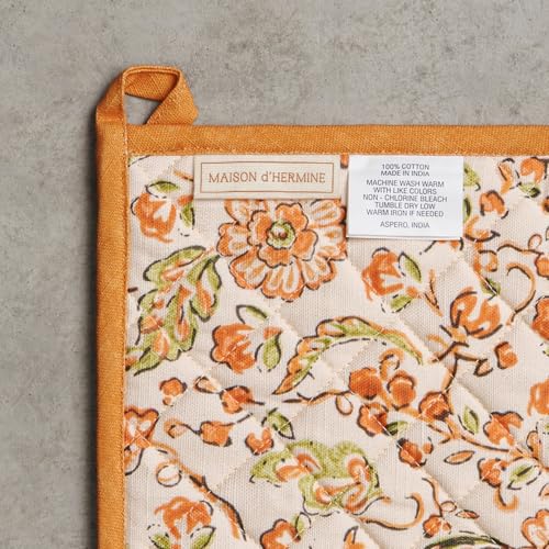 100% Cotton Oven Mitt & Pot Holder Set (127 - Pumpkin Spice / 7.5" x 13" & 8" x 8" (Oven Mitt & Pot Holder))