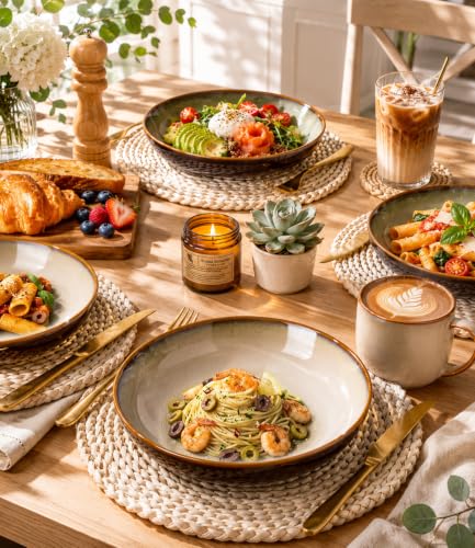 9.0" Ceramic Pasta Bowls Set of 6 (Set of 6 / Khaki)