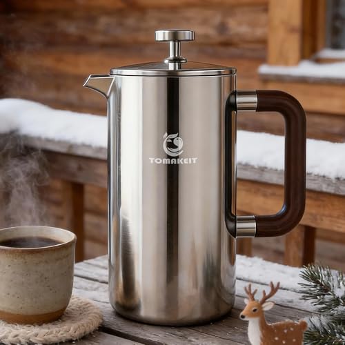 1L 34 Oz French Press Coffee Maker (Silver-Upgrade)