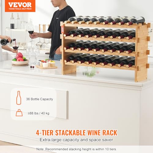 36 Bottle Stackable Modular Wine Rack (Original Wooden Colour / 4-Tier 36 Bottles)