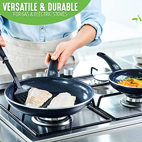 Soft Grip Healthy Ceramic Nonstick 12 Piece Kitchen Cookware Pots and Frying Sauce Saute Pans Set (12 Piece Cookware Set / Black)