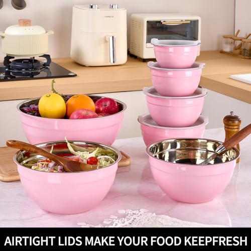 Pink Mixing Bowls with Lids Set of 7 (Pink / 7 Sizes)