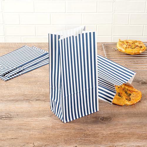 Blue And White Stripe Paper Bag (8 lb / Blue & White)