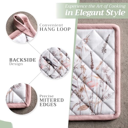 Pot Holders 100% Cotton Potholders (058 - Meadow Florals - Brown / 8" x 8" (Pot Holder Pack of 1))