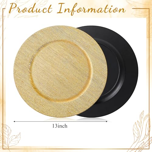 12 Pcs Gold Charger Plates Bulk 13 Inch Texture Strip Plastic (Texture Strip / Gold)
