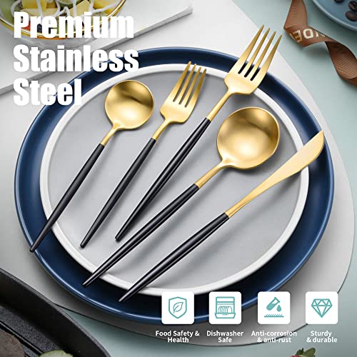 Matte Black Gold Silverware Set for 8 (Black/Gold / 40 Pieces Set)