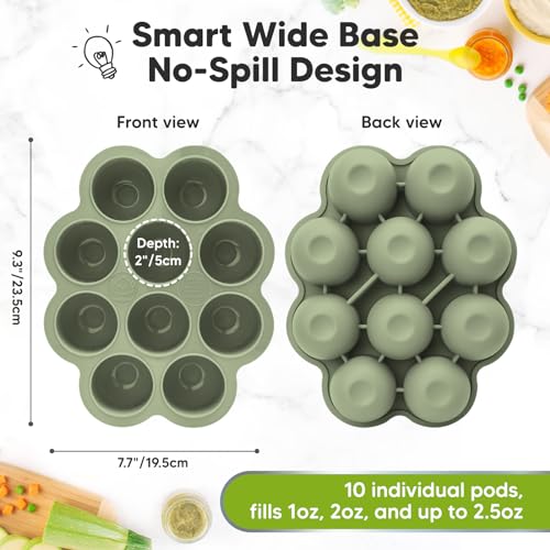 Silicone Food Freezer Trays with Lid (Sage)