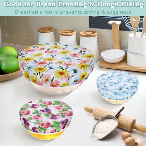 5Pcs Reusable Beeswax Elastic Bowl Covers for Bread Proofing and Food Cover (Little Daisy)