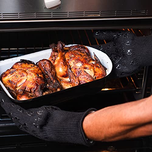 Grill Armor Oven Gloves with Fingers (One Size Fits Most Extra Long Cuff / Black)