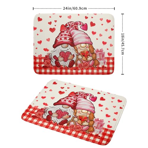 Love Gnome Dish Drying Mat 18"x24" Red Heart Microfiber Dish Drainer Rack Mat Holiday Absorbent Dishes Pad for Kitchen Counter Sink Decor (Love Gnome / 24" x 24")