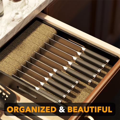 Large Knife Drawer Organizer Bamboo Insert Dock (Black, Large)