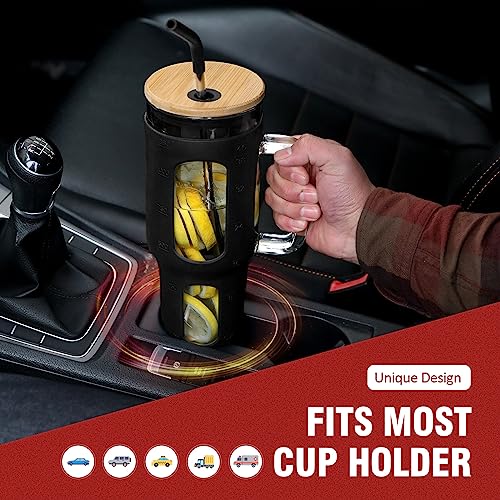 Glass Tumbler with Lid and Straw (Black / 46 Ounces)