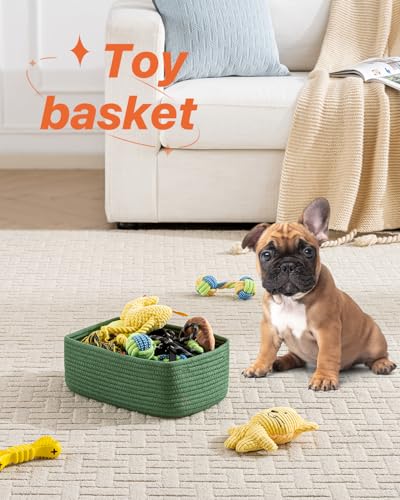 Small Woven Storage Basket for Organizing (Green / 12"L x 8"W x 4.5"H)
