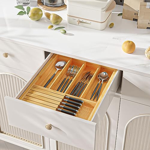 Silverware Organizer with Removable Knife Block (Yellow)