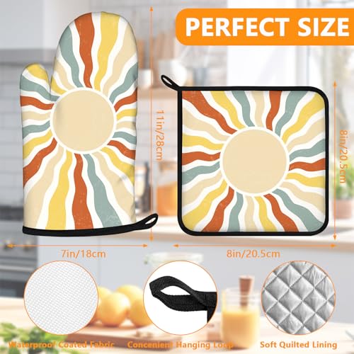 Mingnei Boho Sun Oven Mitts and Pot Holders Sets 4Pcs (Colourful Boho Sun)