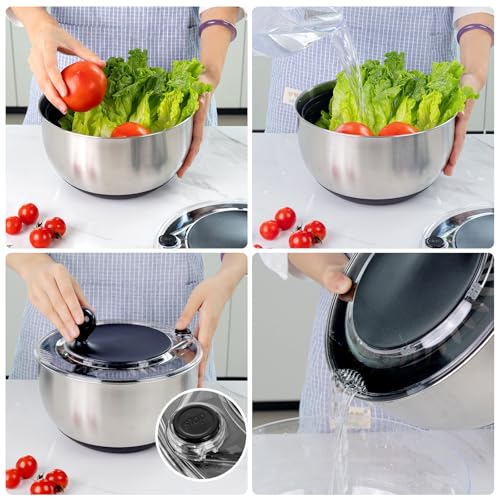 5.3Qt Stainless Steel Salad Spinner with Instant Stop Button (Vibrant Black)