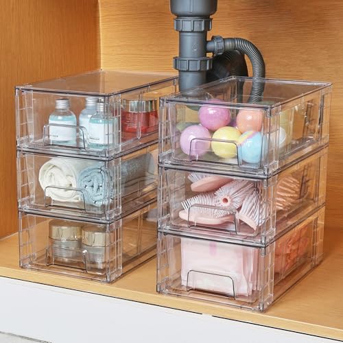 2 Pack Stackable Clear Drawer with Dividers (2Pack 4.4"H-with Dividers)