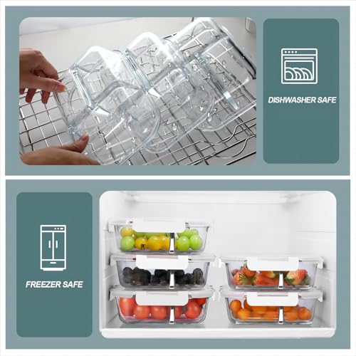 Glass Meal Prep Containers 3 Compartments (5 Count)