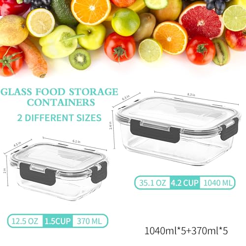 10 Pack Large Glass Meal Prep Containers (5PACK 36OZ + 5PACK 12.5OZ)