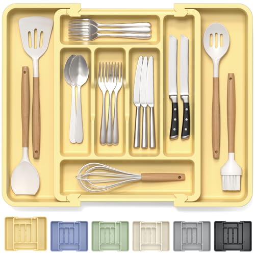 Large Silverware Organizer for Kitchen Drawer & Utensils (Desert Sand)