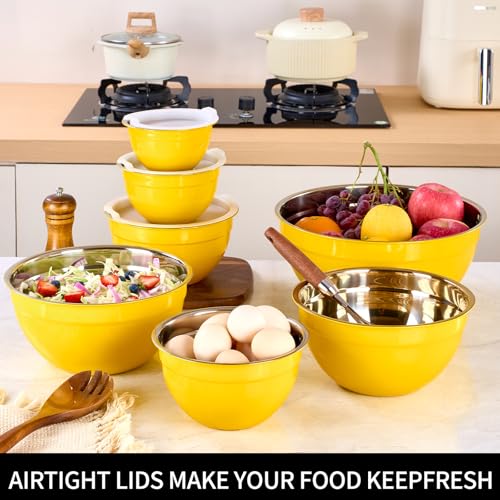 Yellow Mixing Bowls with Lids Set of 7 (Yellow / 7 Sizes)