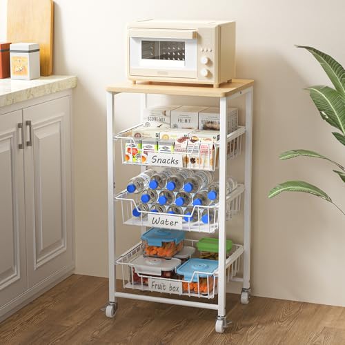 Fruit Vegetable Basket for Kitchen Pantry Storage Organizer (4 Tier / White)