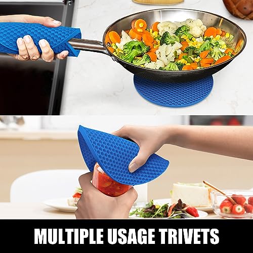 Silicone Oven Mitts and Pot Holders Sets (Blue)