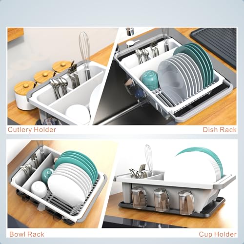 Dish drying rack expandable over the sink