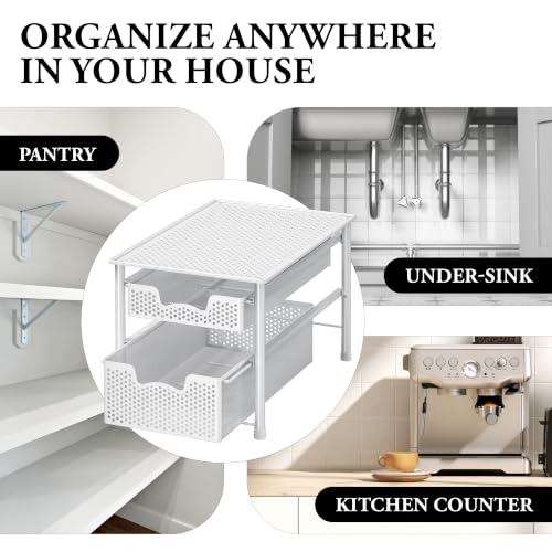 Stackable 2 Tier Sliding Basket Organizer Drawer (2-Tier / White)