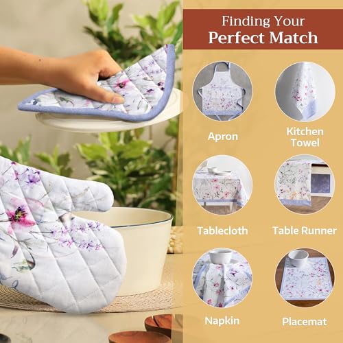 100% Cotton Oven Mitt & Pot Holder Set (068 - Summer Floral / 7.5" x 13" & 8" x 8" (Oven Mitt & Pot Holder))