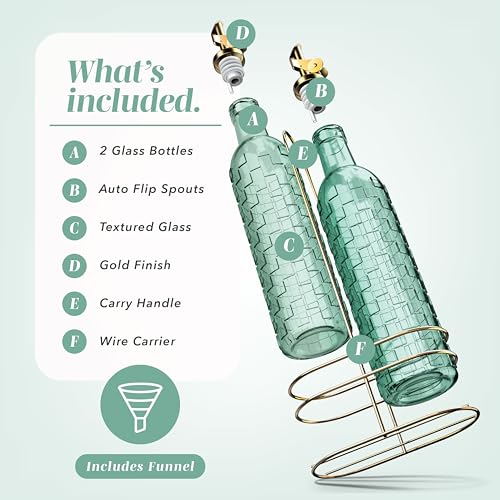 Glass Olive Oil Bottle Dispenser (Checkered / Green)