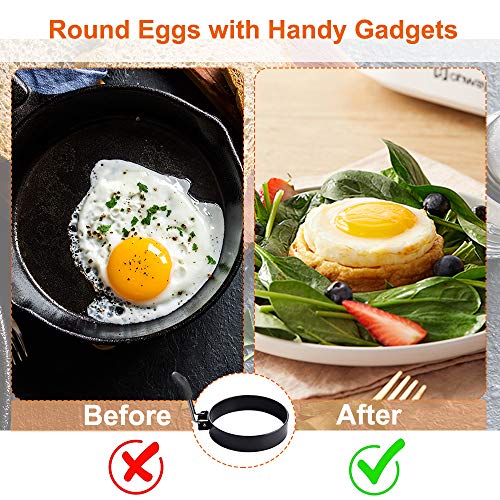 3.5" Egg Rings Set of 2 with Silicone Handle (Black)