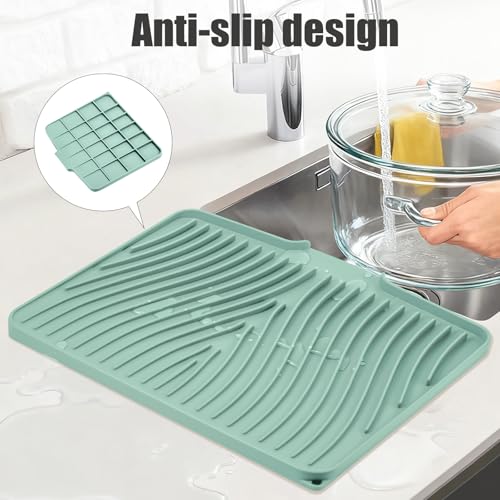 Silicone Dish Drying Mat for Kitchen Counter (Mint-1pc / 16" x 12")