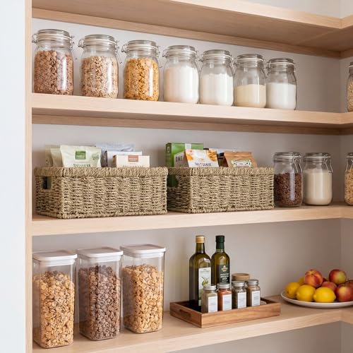 Wicker Baskets for Organizing (Natural (Seagrass) / 2x 13"L x 8¼"W x 4¾"H)