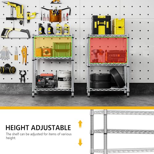 750 lbs 3 Tier Shelf Metal Storage Shelves Shelving Wire Rack Heavy Duty Closet Organizers for Garage Kitchen Bathroom Laundry Chrome 13.8" D x 23.6" W x 35.5" H (3 Tier 13.8" D x 23.6" W x 35.5" H / Chrome)